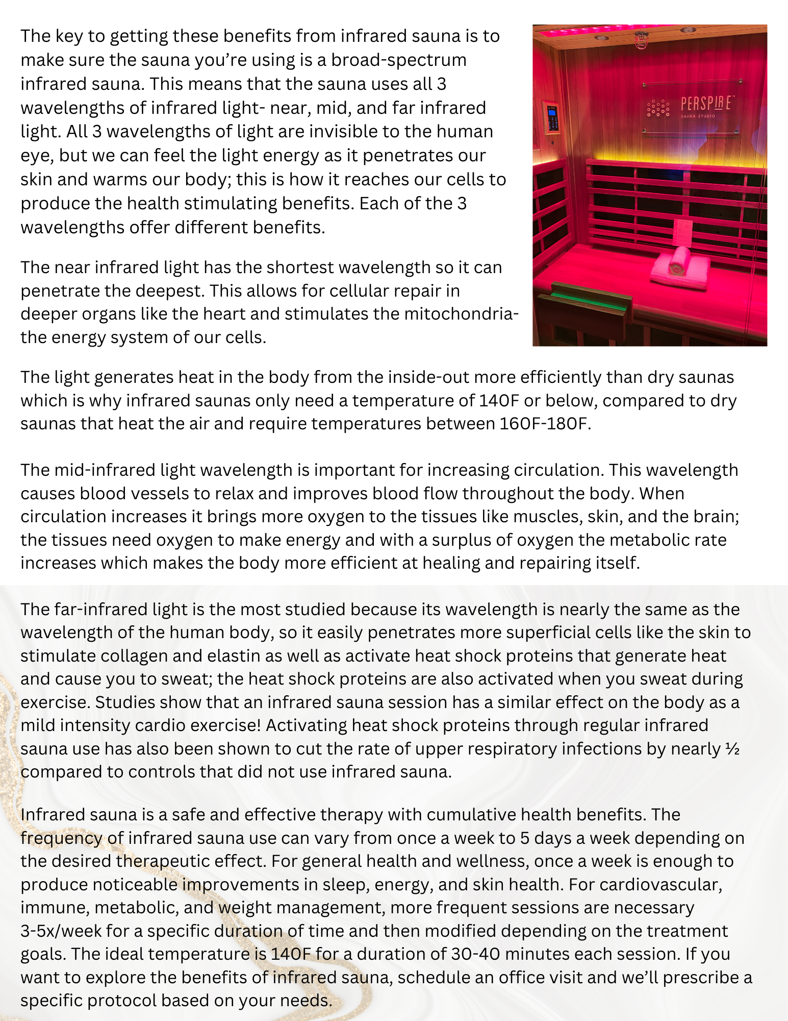 Pink-lit sauna or tanning booth with horizontal light panels and text page beside it