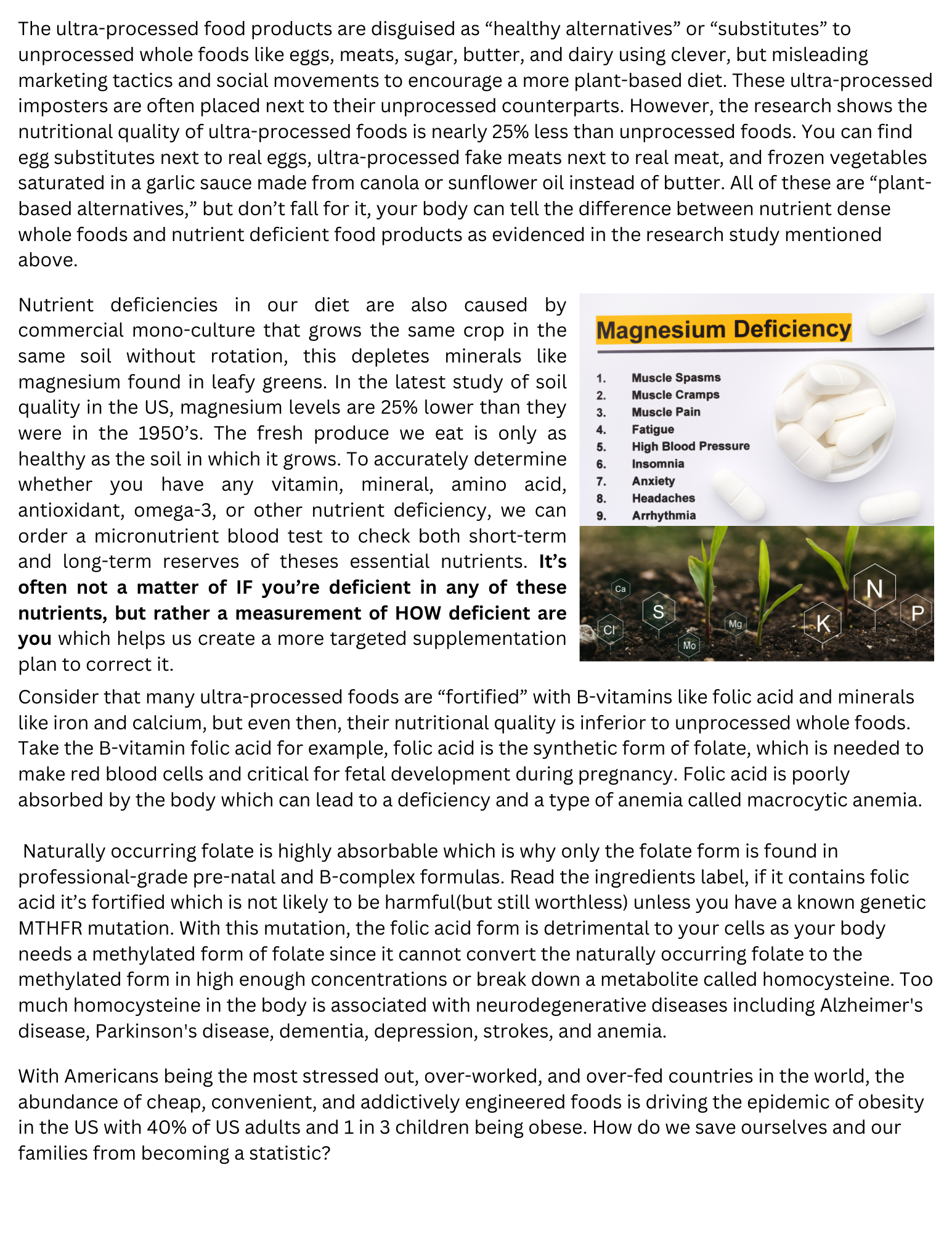 Magazine article with a “Magnesium Deficiency” infographic and a green crop field photo