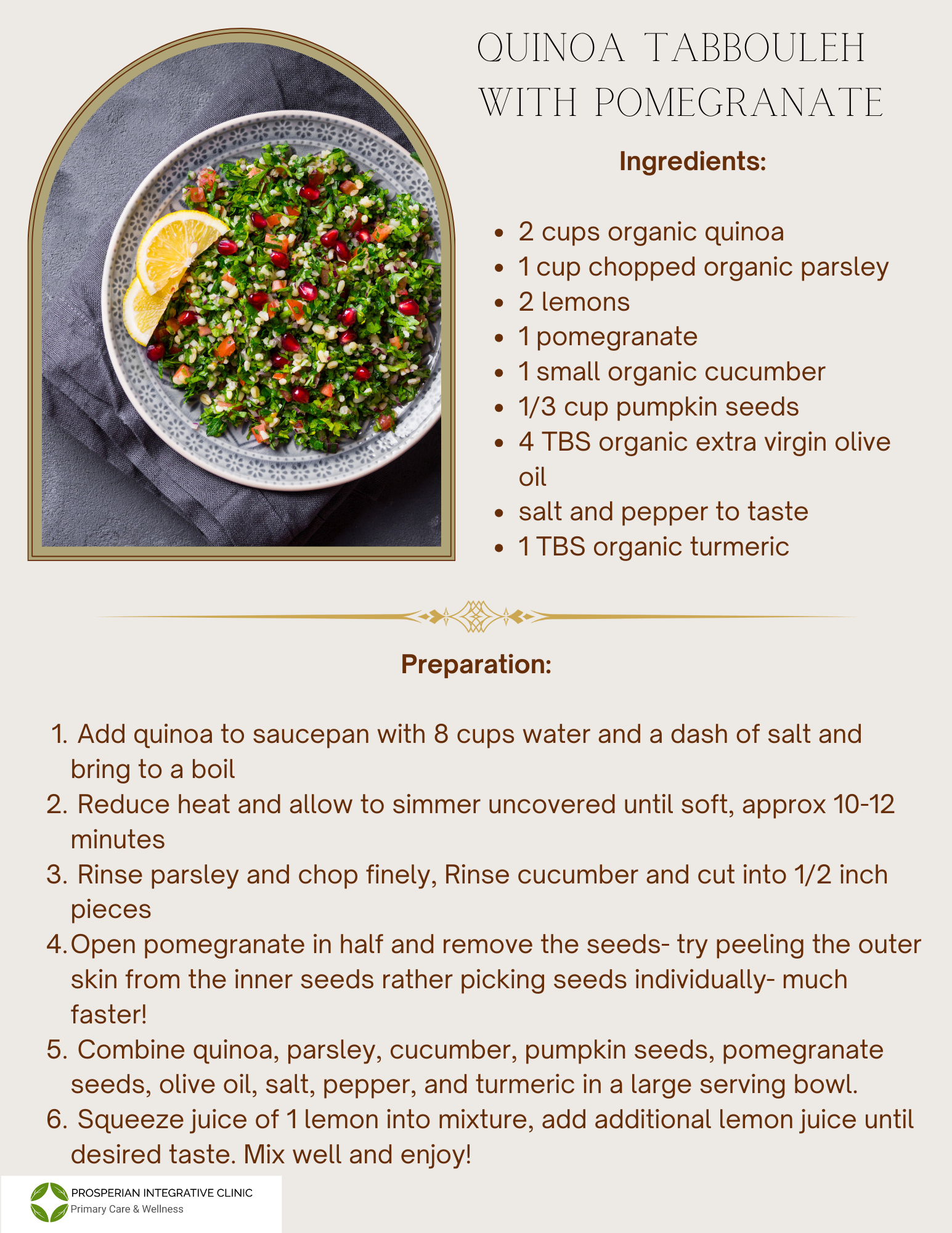 Oaxaca taqueria with pomegranate salad recipe and ingredient list beside a plated salad.