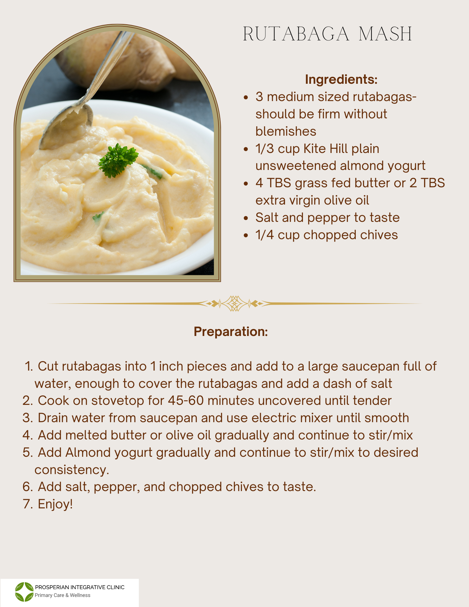 Recipe card for white bean hummus with ingredients, instructions, and a bowl of dip garnished with parsley