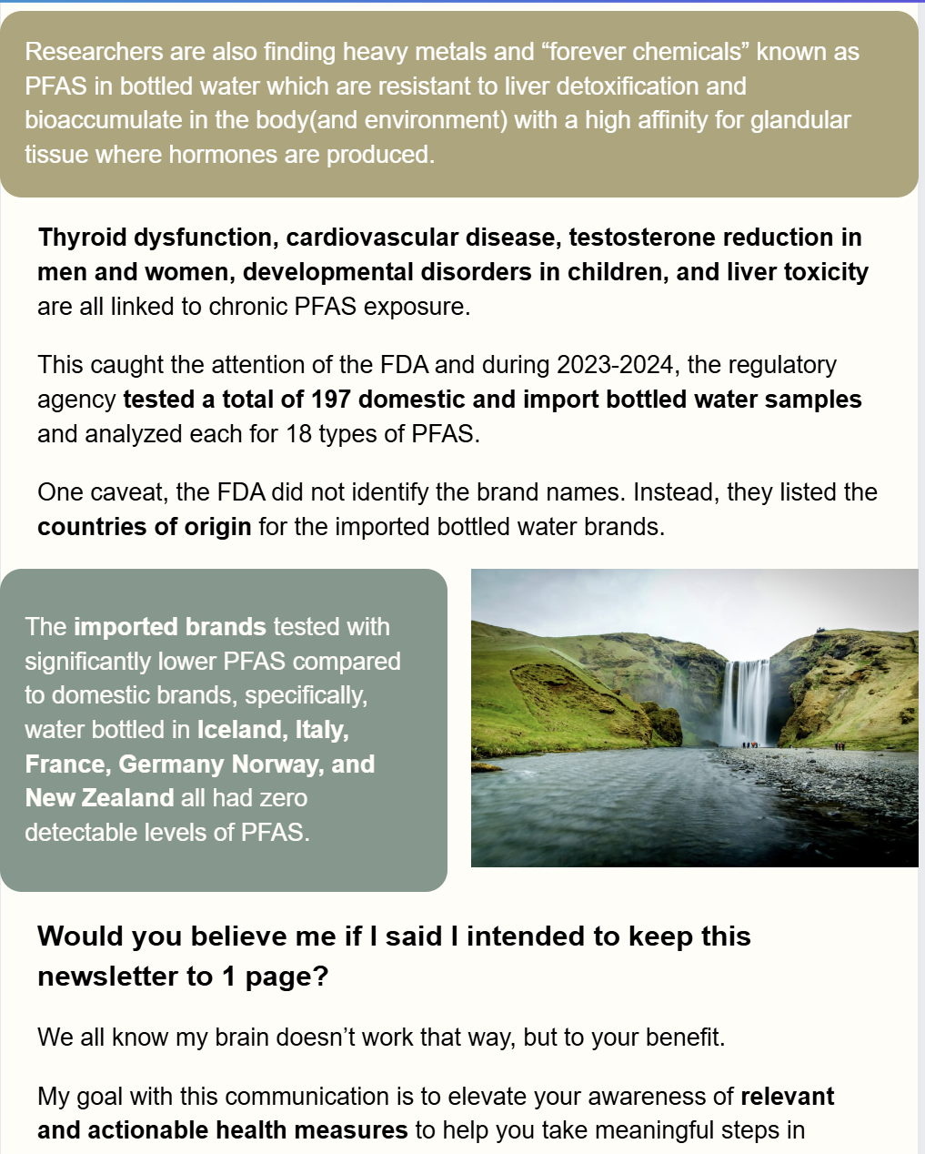 Screenshot of a health article about endocrine disruptors with text and two small landscape photos
