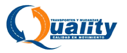 Un logotipo azul y naranja para transportes y mudanzas de calidad.