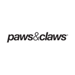 The paws and claws logo is black and white on a white background.