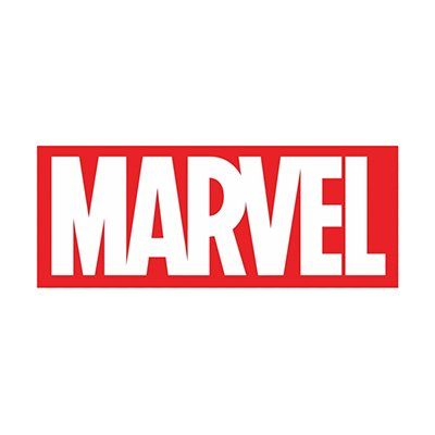 A red and white marvel logo on a white background