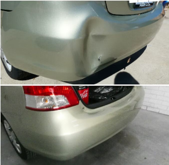 Car's Rear Bumper Dented and Repaired Bumper — Moto Bodyworks in Fyshwick, ACT