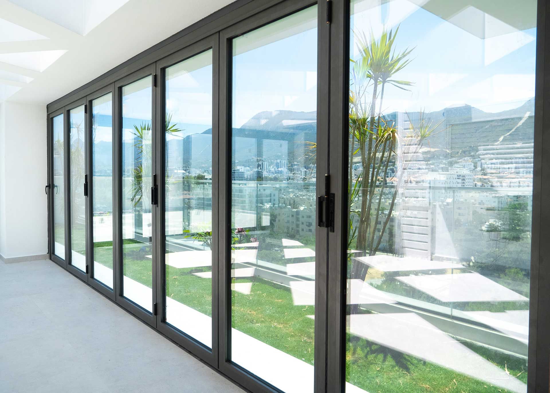 Black-framed commercial glass doors