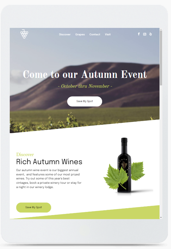 A tablet is open to a page that says come to our autumn event
