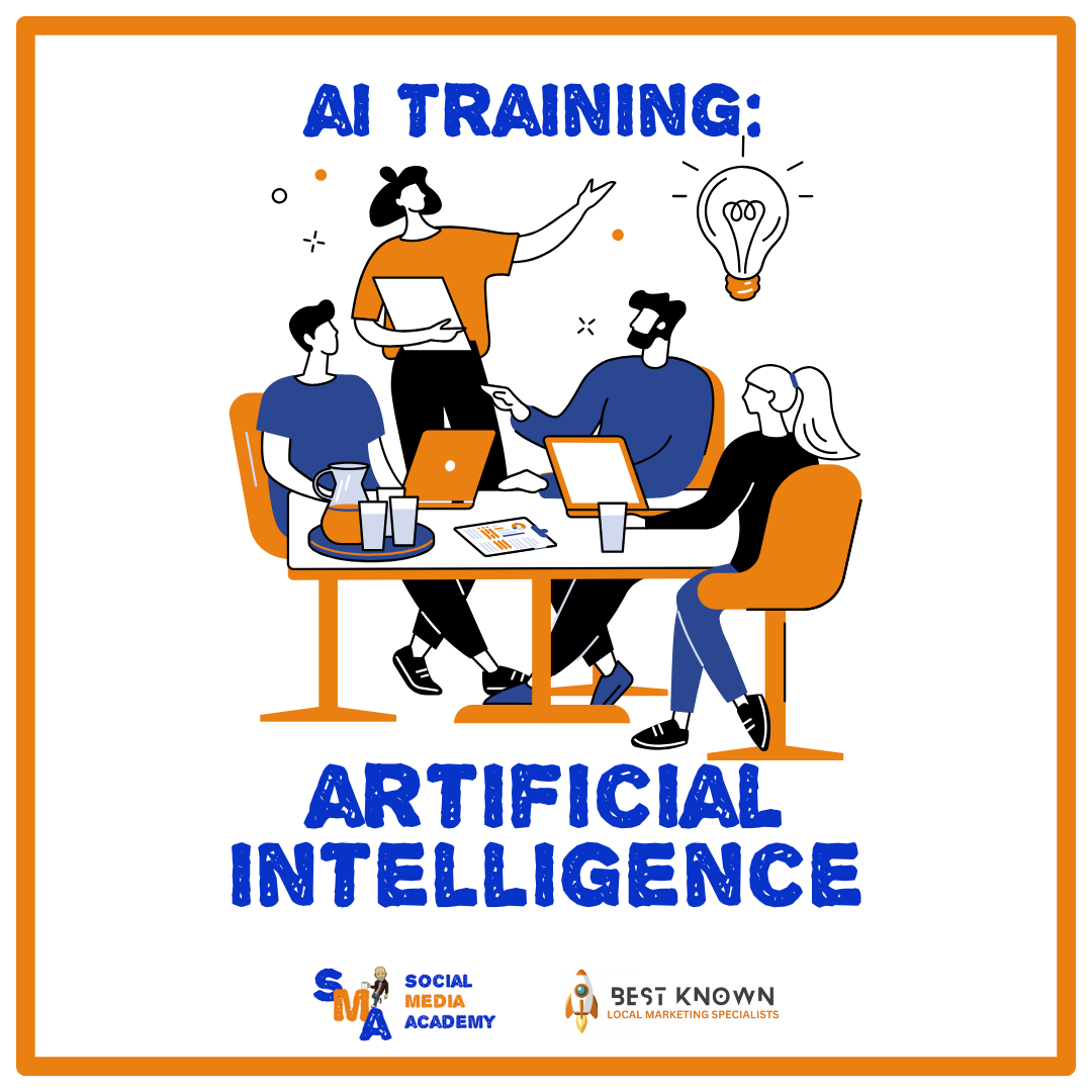 People collaborating around a table with laptops, brainstorming about AI.
