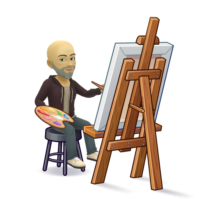 A man is sitting on a stool painting on an easel.