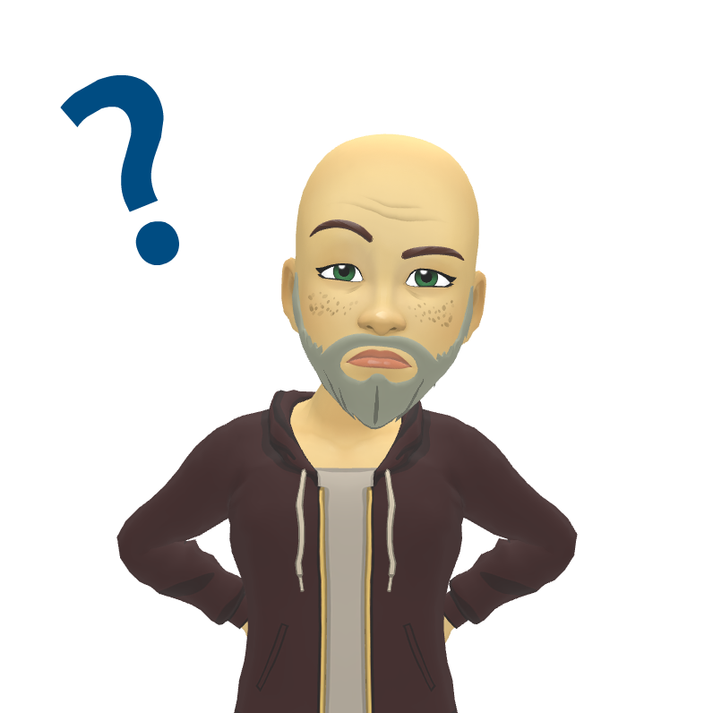Avatar of a bald person with a beard, wearing a hoodie, looking confused with a question mark above their head.