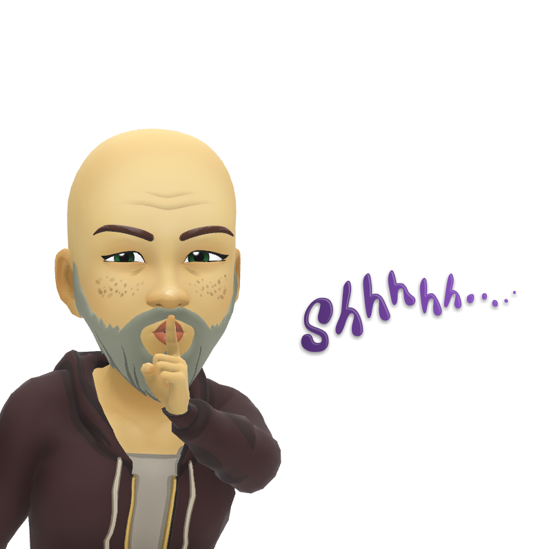 A cartoon man with a beard is making a shhh gesture