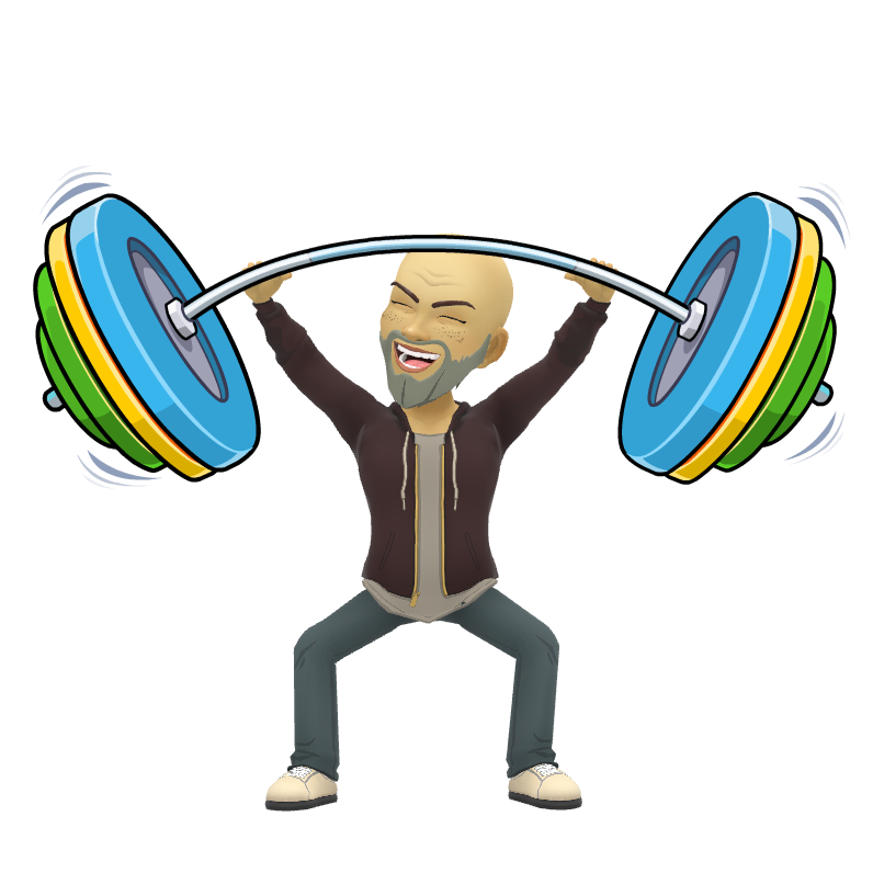A cartoon man is lifting a barbell over his head.