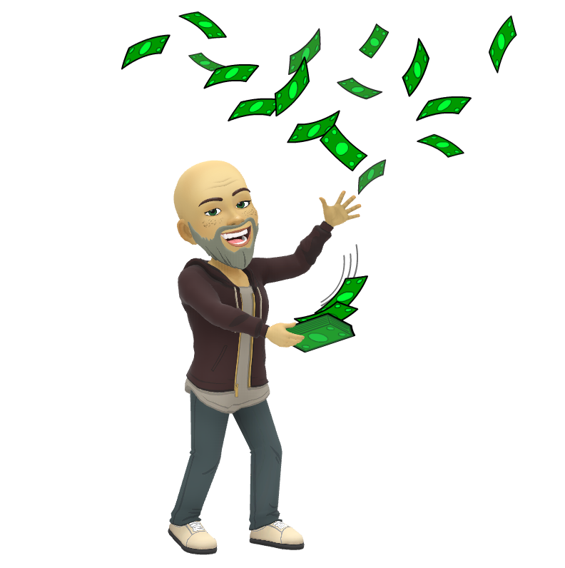 A man with a beard is throwing money in the air.