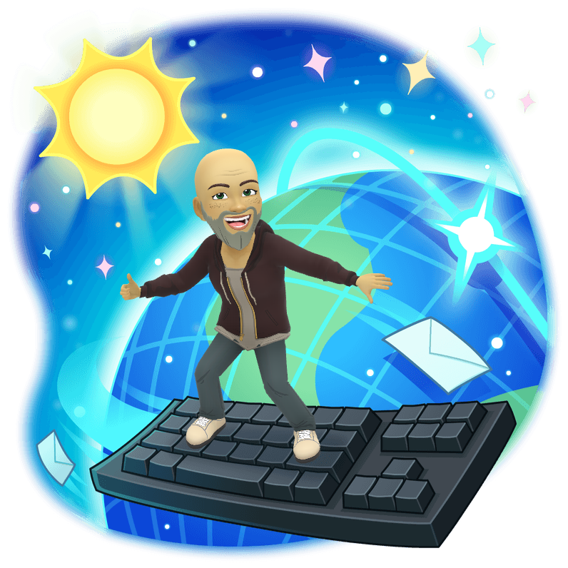 A cartoon character is standing on top of a keyboard