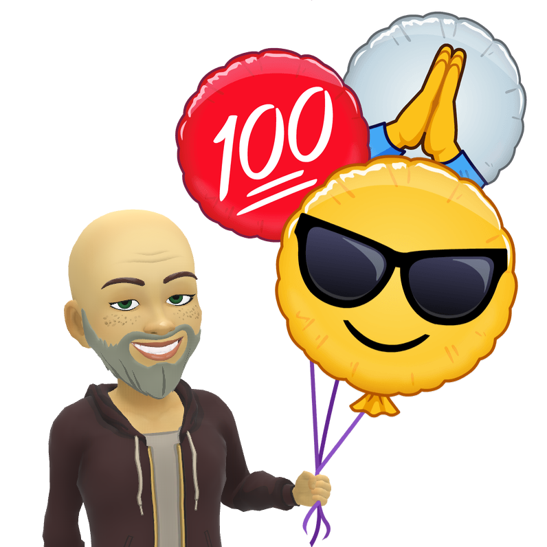 A man is holding three balloons one of which has the number 100 on it