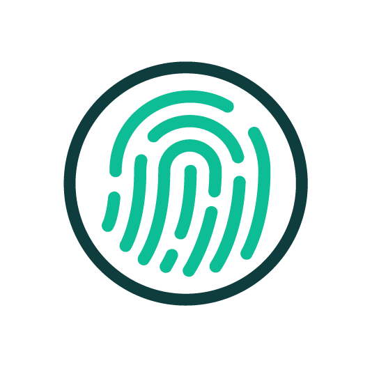 A green fingerprint in a circle on a white background.