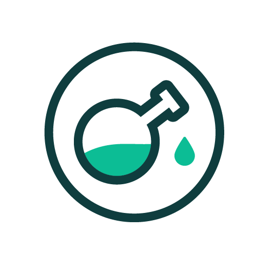 An icon of a beaker with a drop of liquid in it.