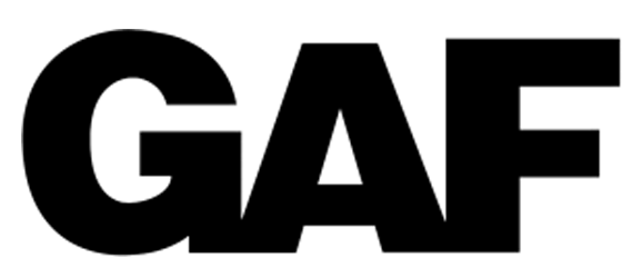 A black and white logo for gaf on a white background