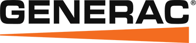 A black and orange logo for generac on a white background