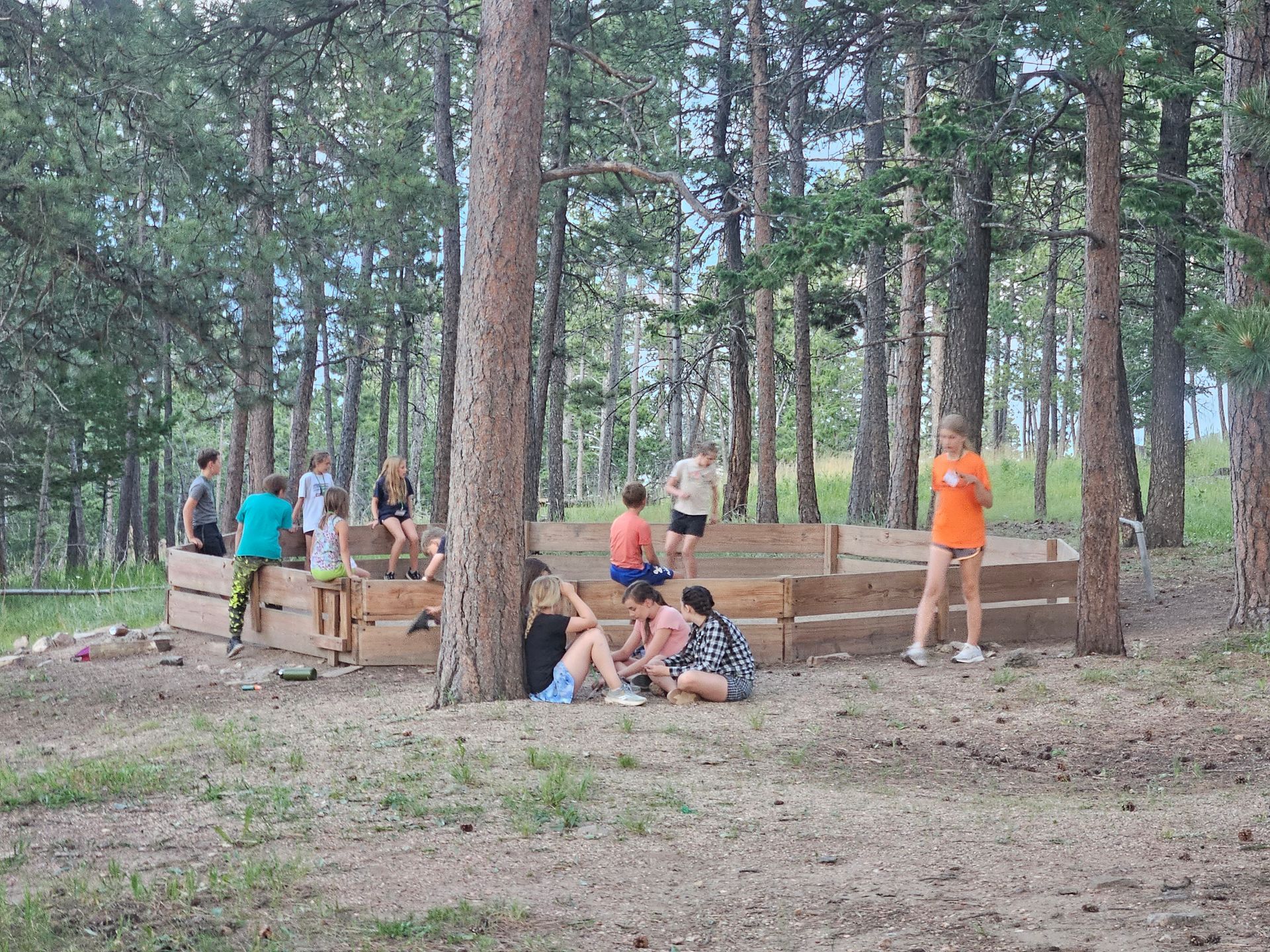 Kids playing gaga ball outside