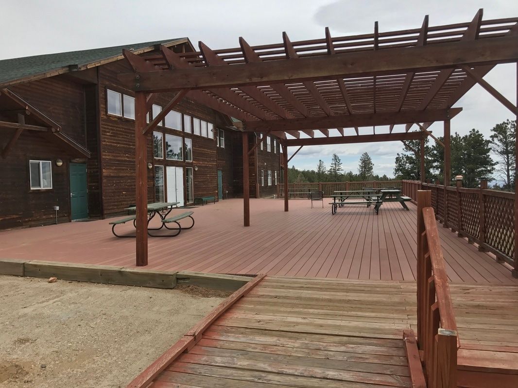View of deck of Elkhorn Lodge.