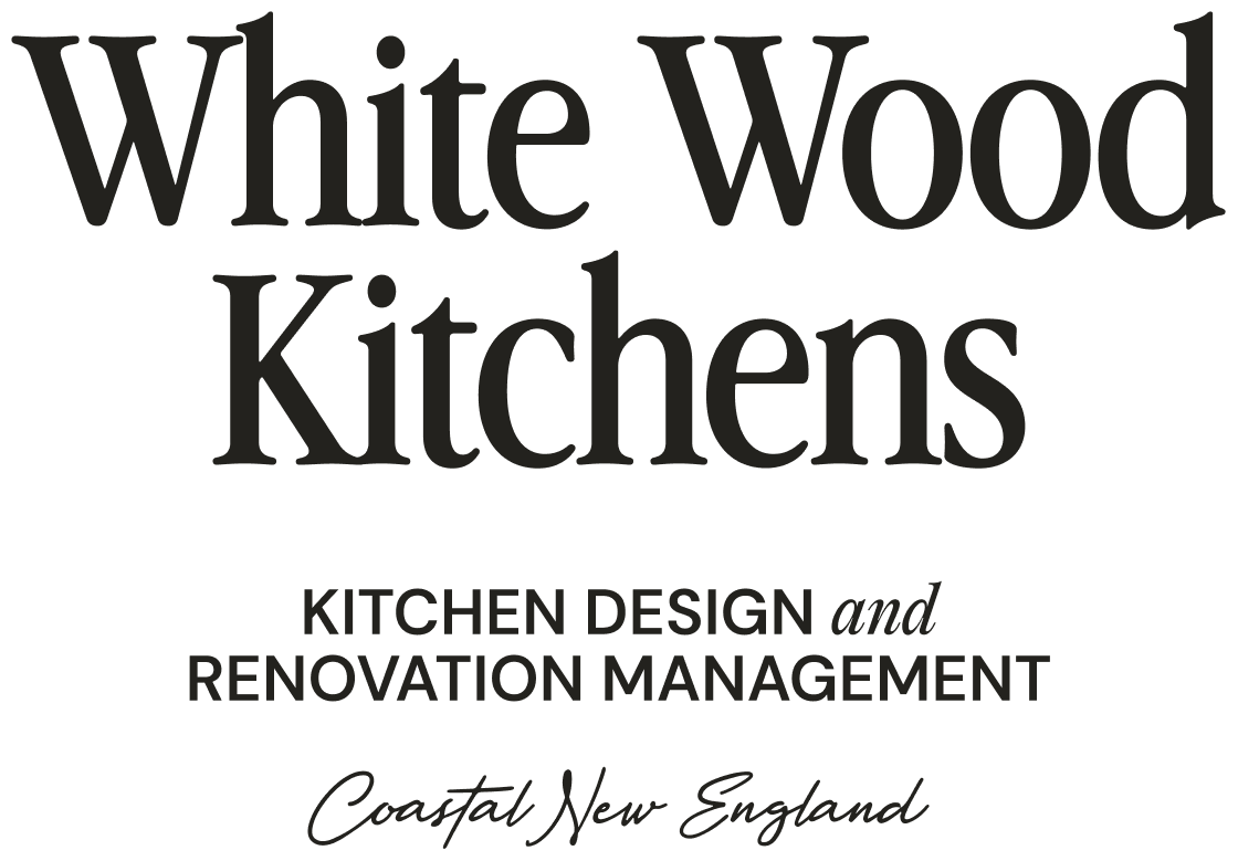 White Wood Kitchens logo with “Kitchen Design and Renovation Management” and “Coastal New England” text