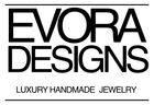 The logo for evora designs luxury handmade jewelry is black and white.