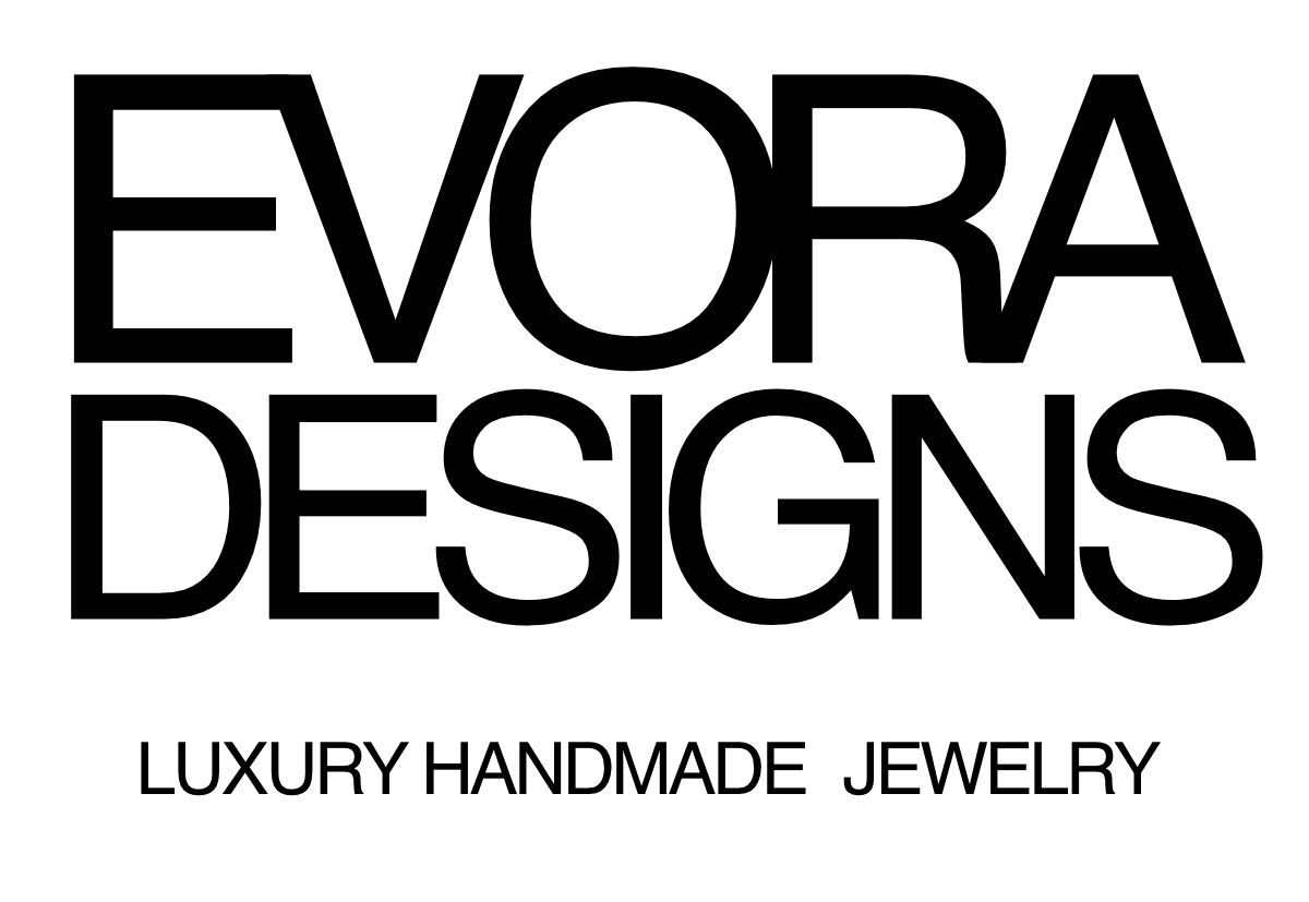 The logo for evora designs luxury handmade jewelry