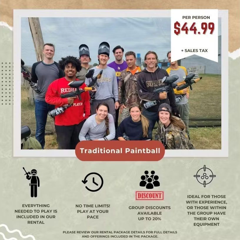 A group of people are playing traditional paintball for $ 44.99
