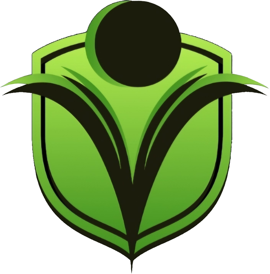 Green shield logo with a black stylized person and leaf design.