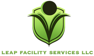 Leap Facility Services LLC logo with green shield and stylized leaf figure