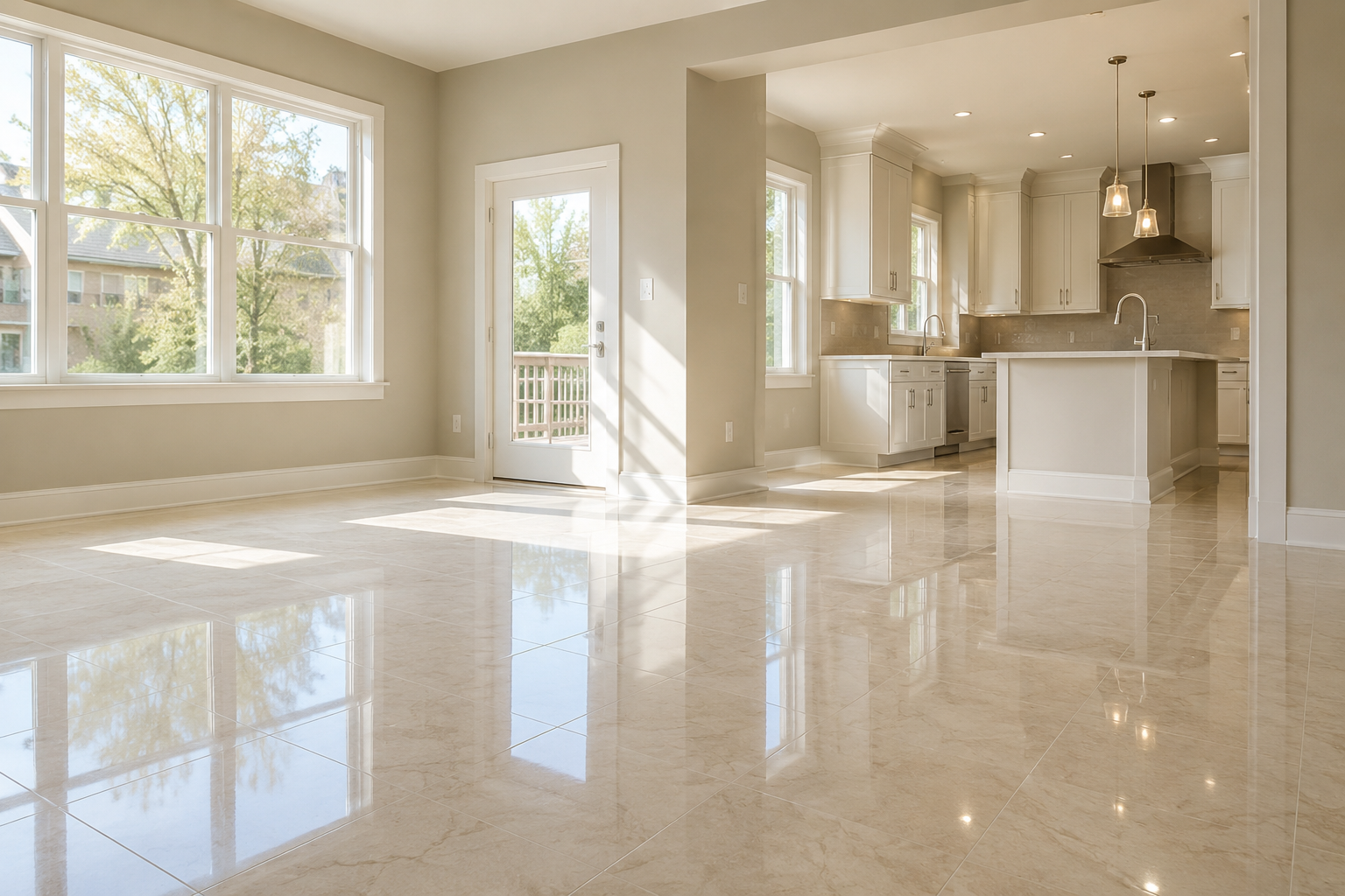 Bright modern kitchen with white cabinets, stainless steel appliances, and hardwood floors