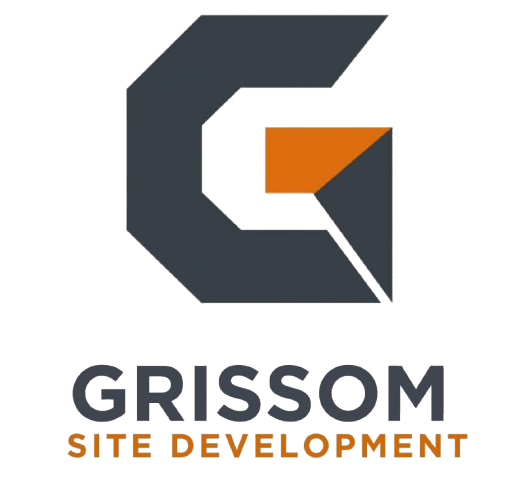 Grissom Site Development logo with dark gray and orange geometric icon and text