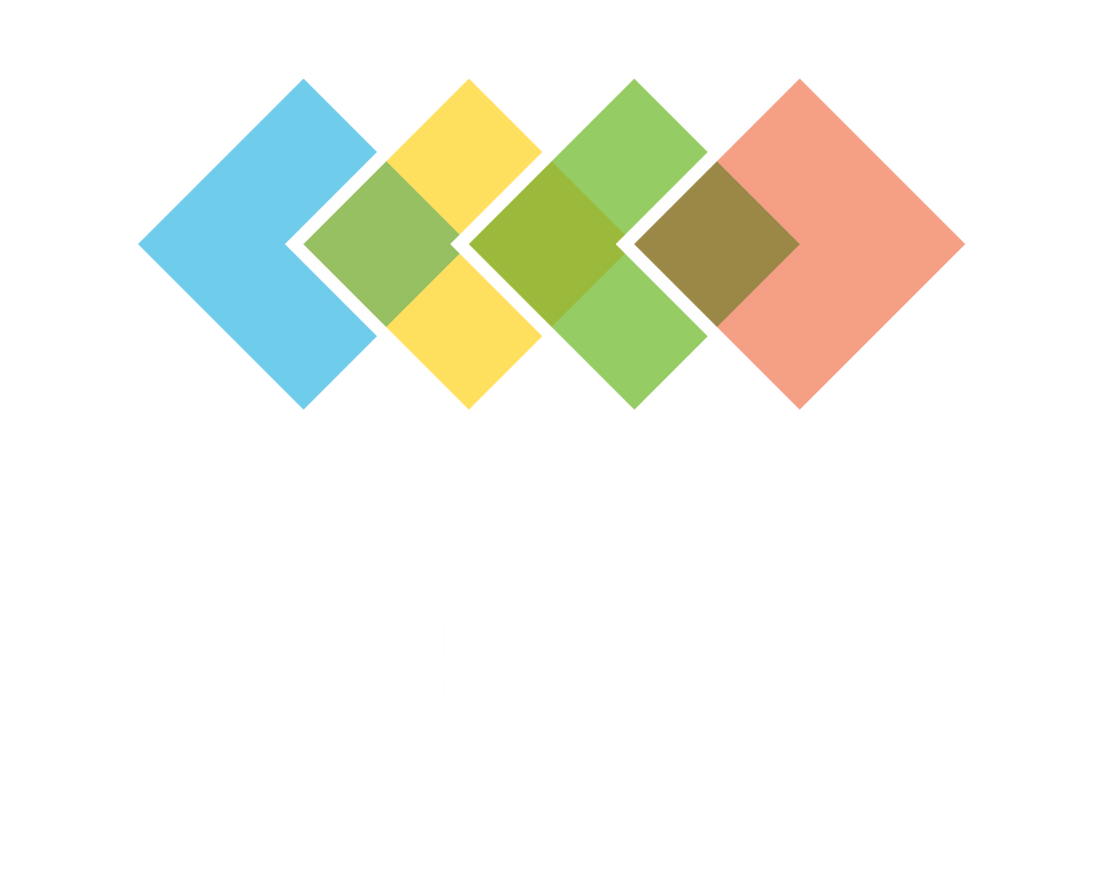 Four colorful squares are arranged in a diagonal pattern on a white background.