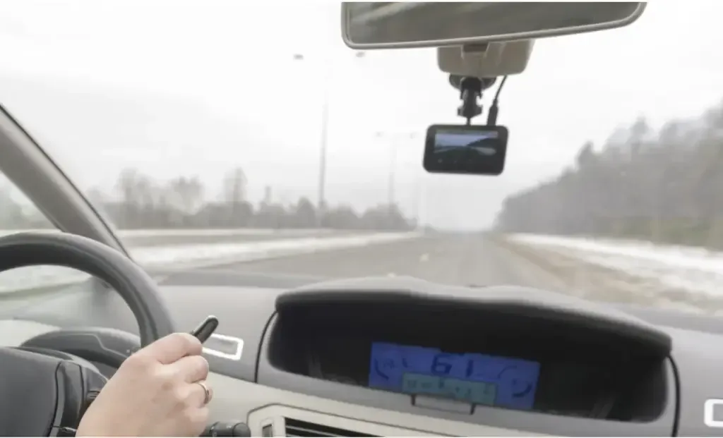 A person is driving a car with a remote control in their hand