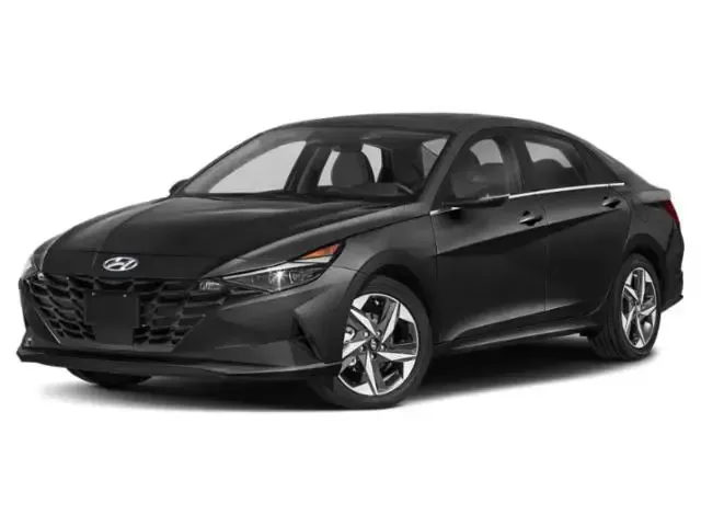 A black hyundai elantra is shown on a white background.