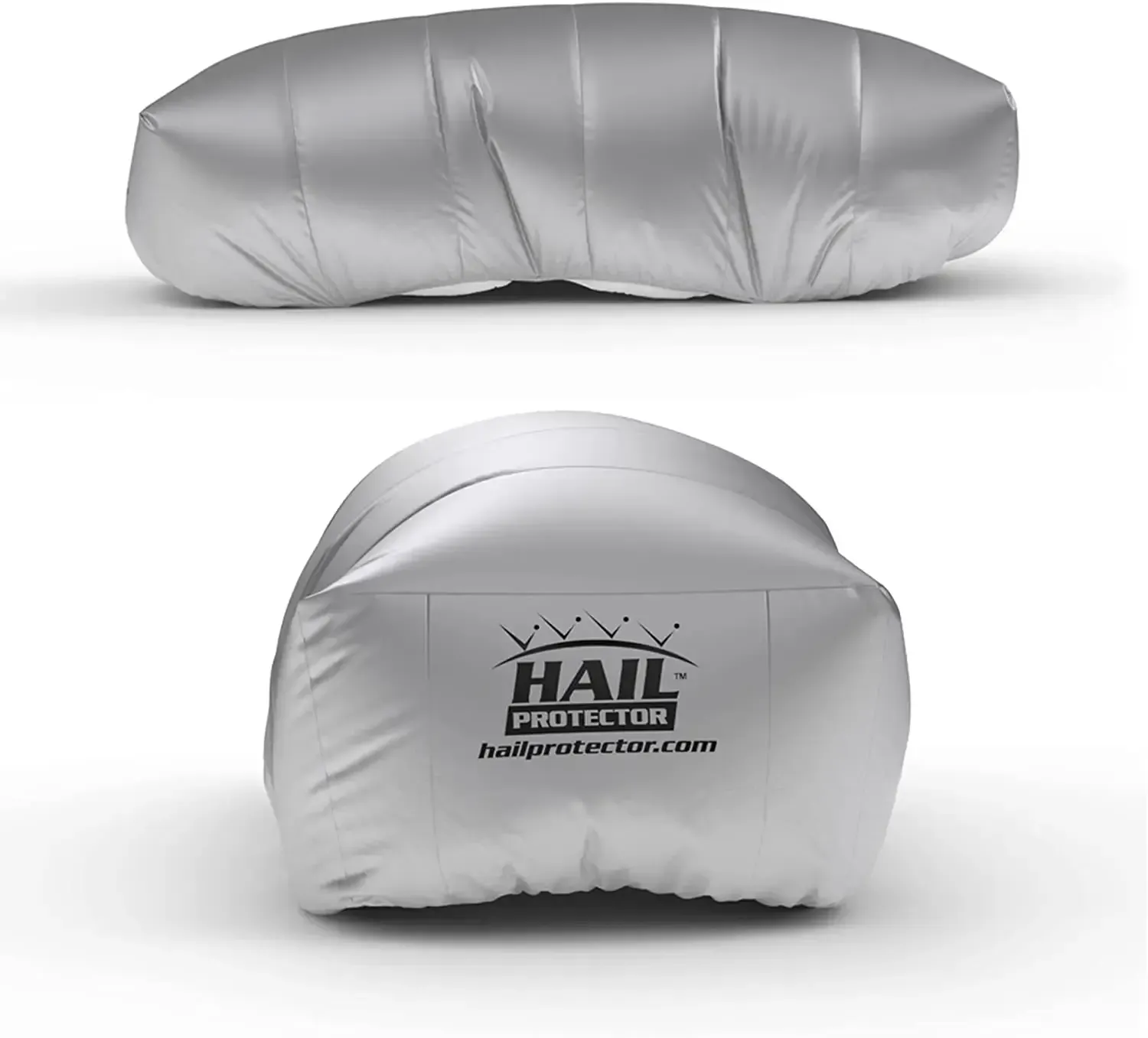 A hail protection pillow is sitting on a white surface