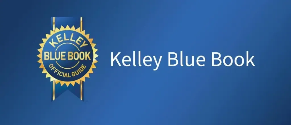 A kelly blue book logo on a blue background