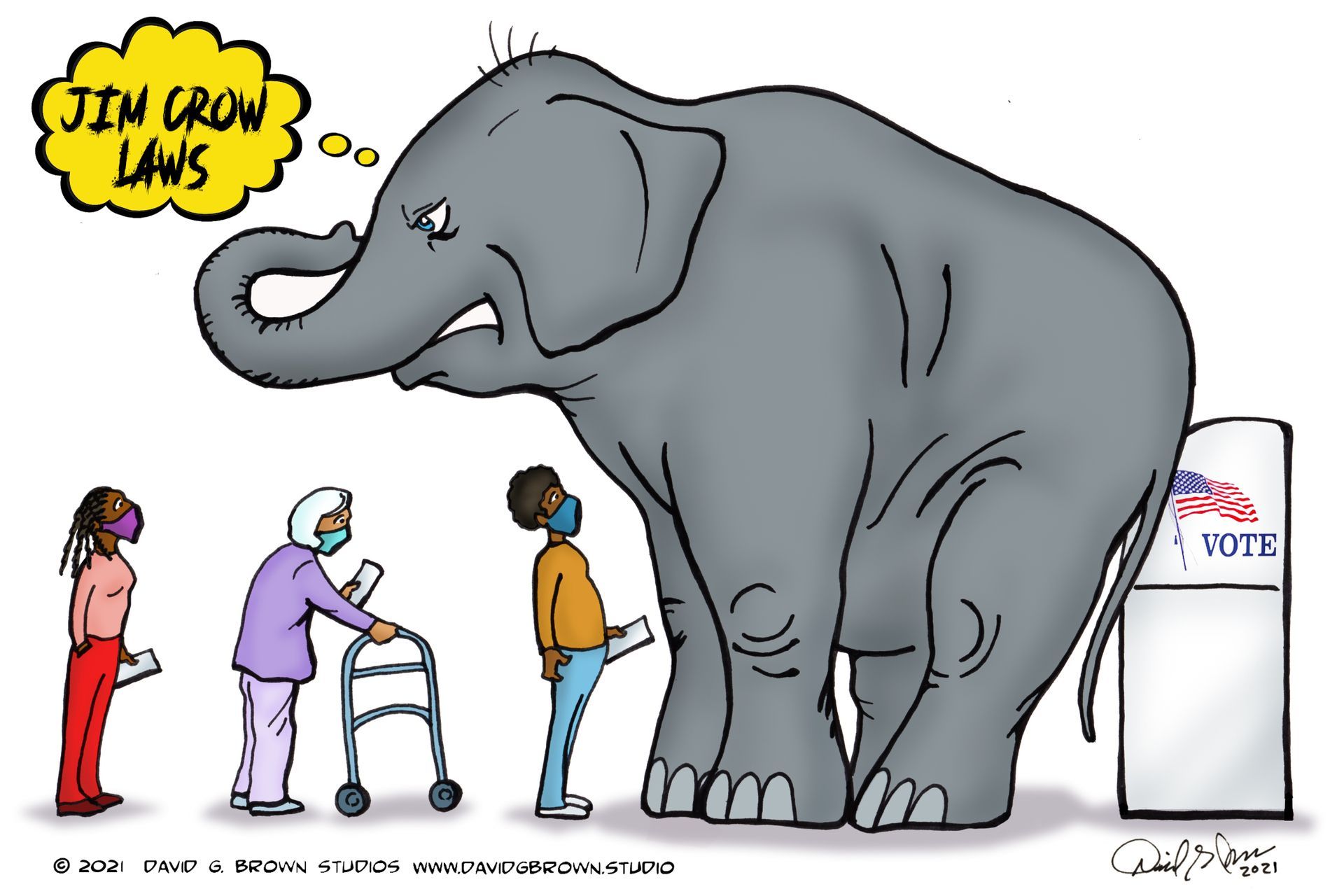 Cartoon: Elephant labeled 