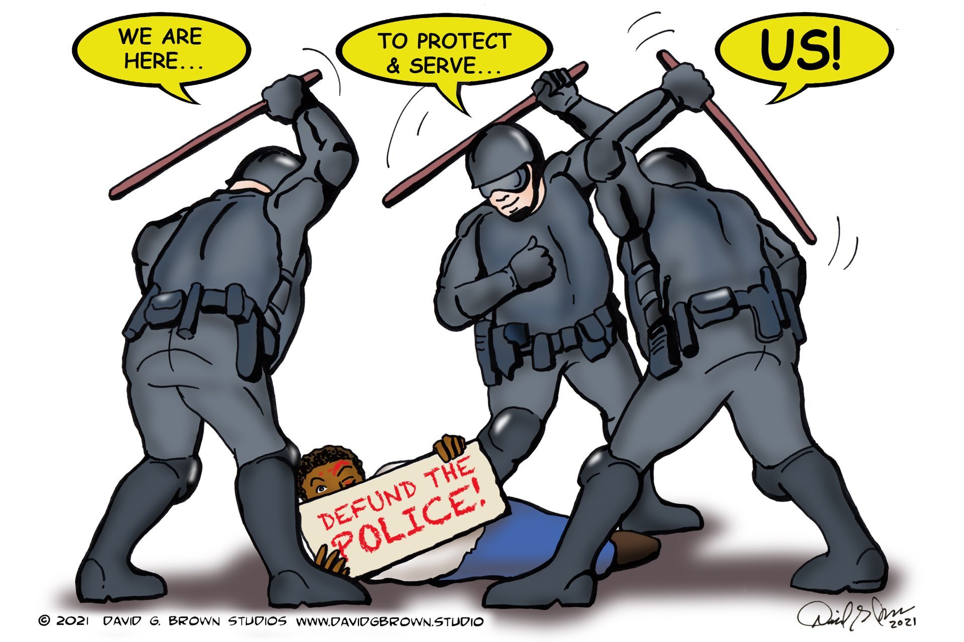 Police officers hitting person on the ground, holding a 