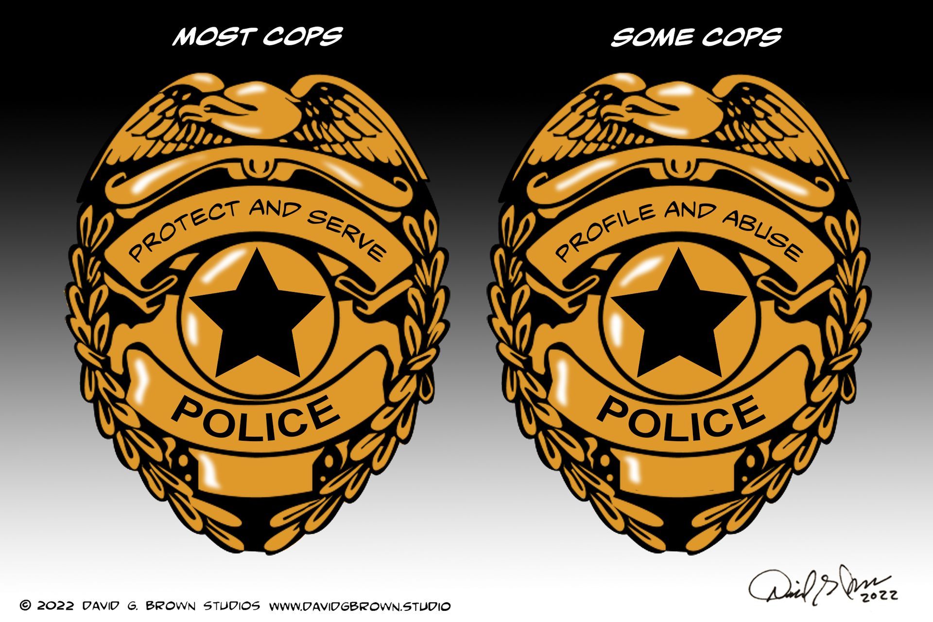 Two police badges: one reads 
