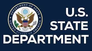 U.S. Department of State logo: Seal with eagle, globe, and shield; text 