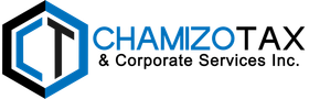 Logo for Chamizo Tax & Corporate Services Inc. features a blue and black hexagon with CT inside, and text.