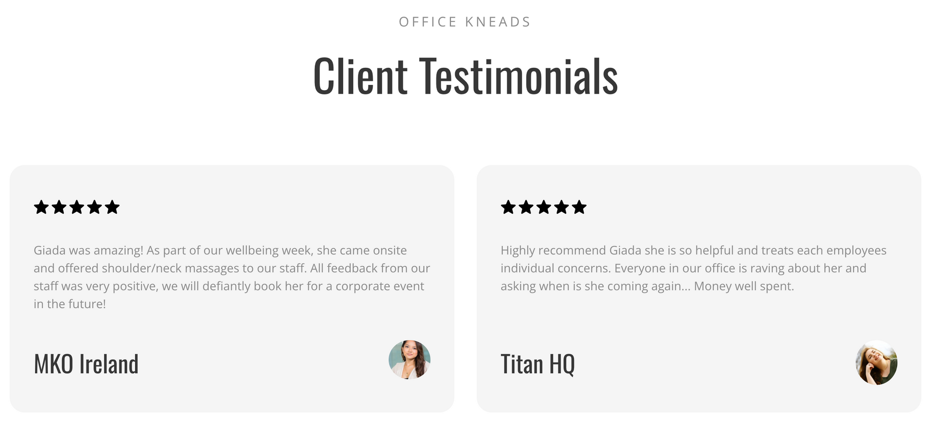 A screenshot of a website showing client testimonials.