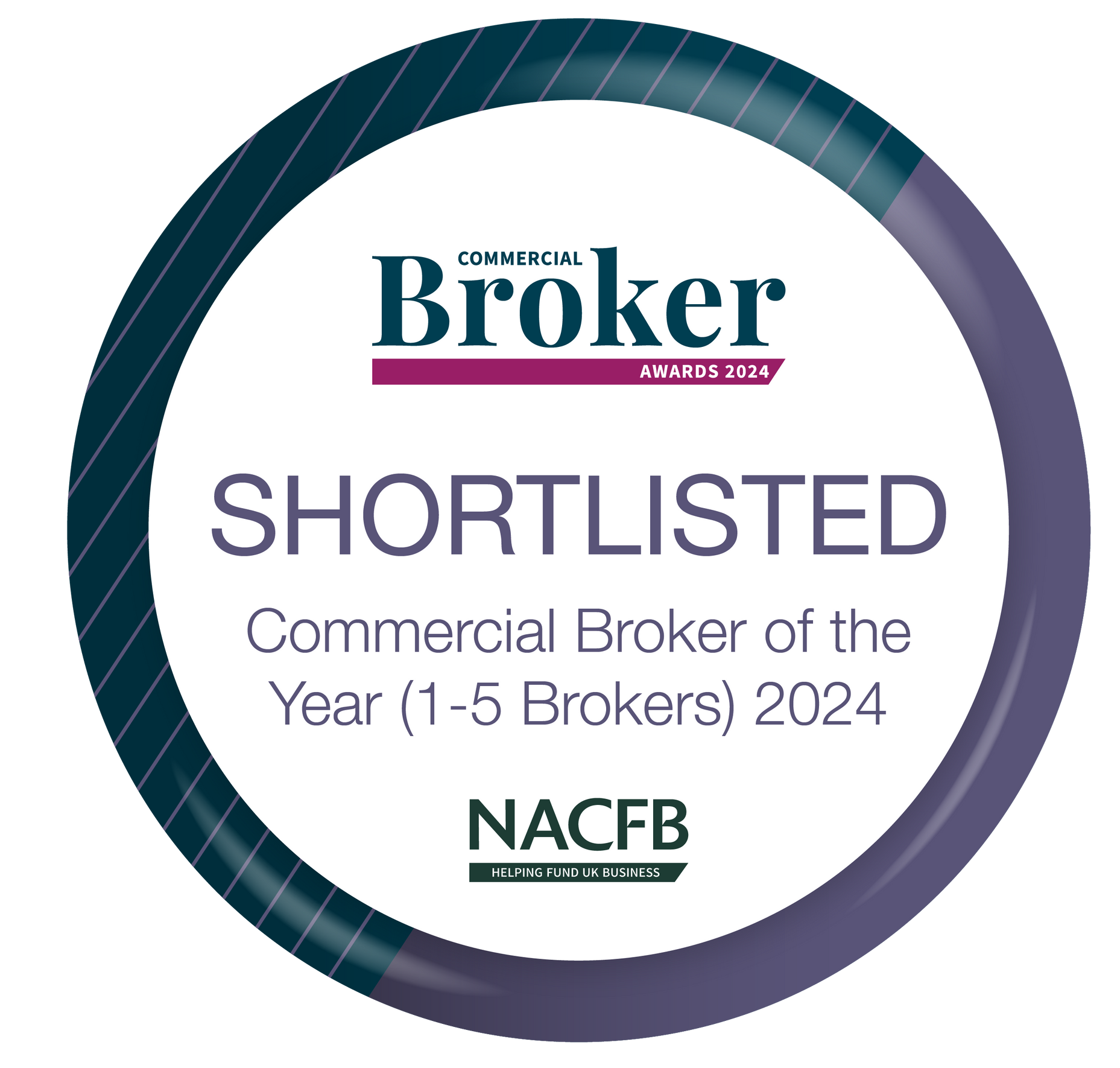 A sticker that says `` broker shortlisted commercial broker of the year ( 1-5 brokers ) 2024 ''