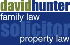 Lawyers in Lismore David Hunter family law solicitor property law logo in blue and white — David Hunter Solicitor in Lismore, NSW