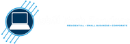 Blue laptop icon with circuit lines and small text reading “Residential | Small Business | Enterprise”