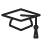 A black and white line-art icon of a graduation cap with a tassel hanging on the right side.