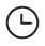 A black line-art icon of a clock showing the time at approximately 3:00.
