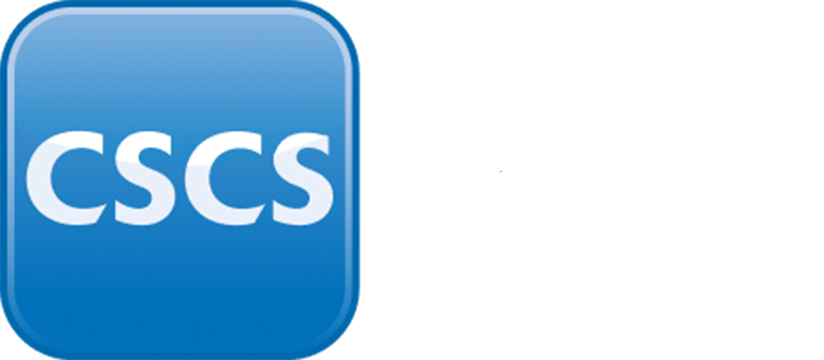 Blue square with the letters CSCS in white.